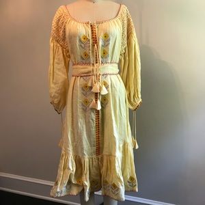 Innika Cho Lemon midi ruffled smocked dress